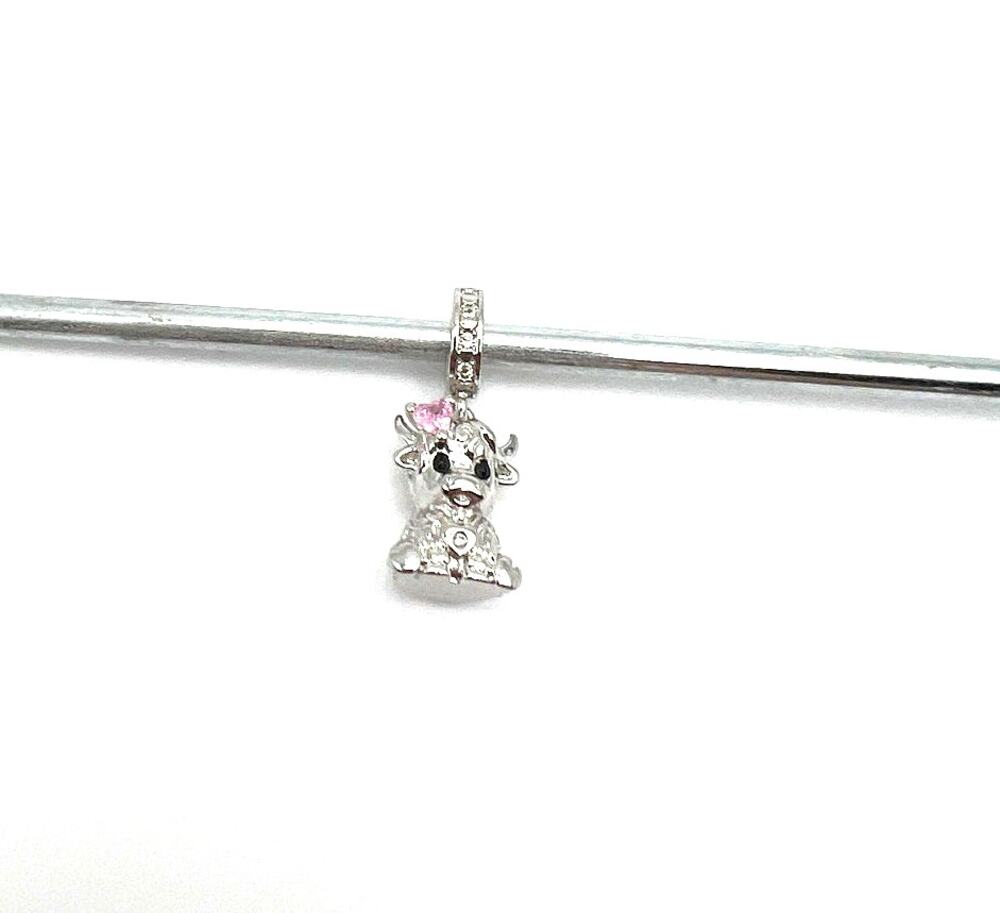New Highland Cow With Pink Heart Charm for European Bracelet